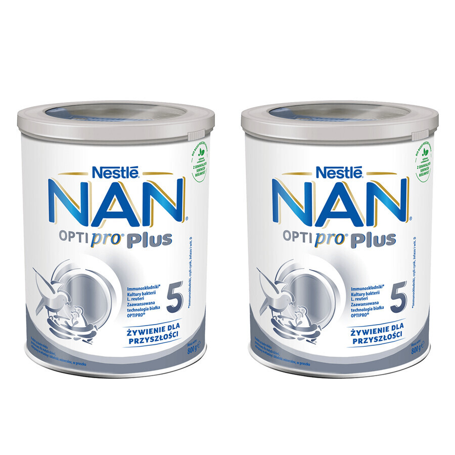 Set Nestlé NAN Optipro Plus 5, produit à base de lait pour les enfants de plus de 2,5 ans, 2 x 800 g