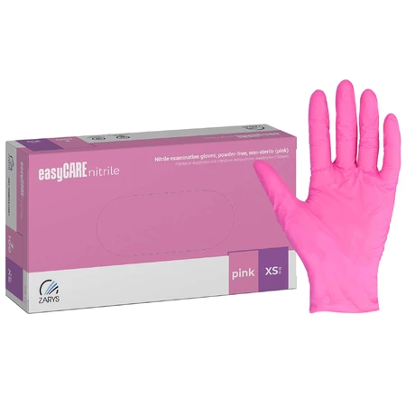 EasyCare Nitrile, guantes de nitrilo, no estériles, sin polvo, rosa, talla XS, 100 unidades