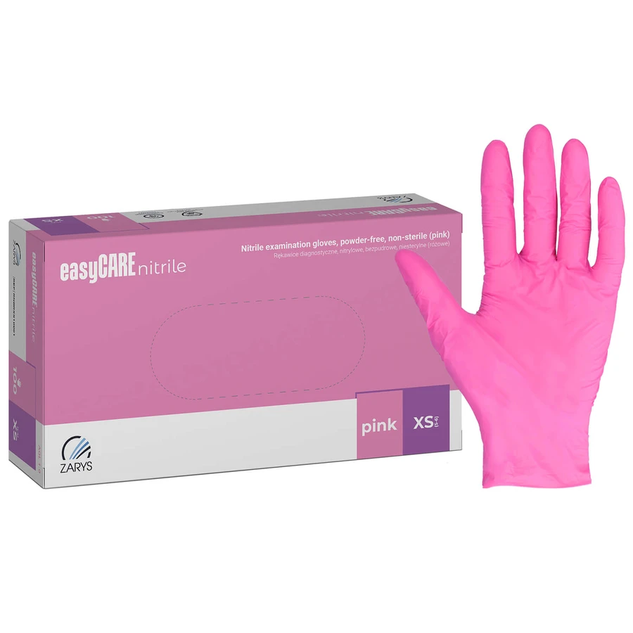 EasyCare Nitrile, guantes de nitrilo, no estériles, sin polvo, rosa, talla XS, 100 unidades
