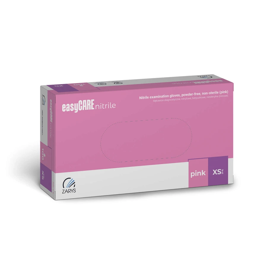 EasyCare Nitrile, guantes de nitrilo, no estériles, sin polvo, rosa, talla XS, 100 unidades