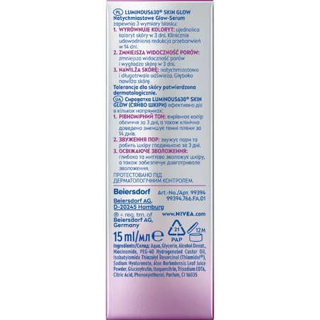 Nivea Luminous 630 Skin Glow, direct-gloeiend serum, 15 ml