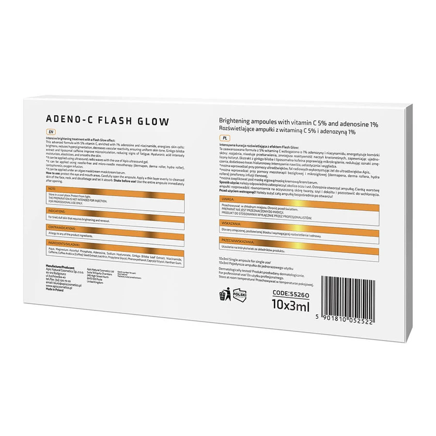 Apis Adeno-C Flash Glow, verhelderende gezichtsampullen met vitamine C en adenosine, 10 x 3 ml
