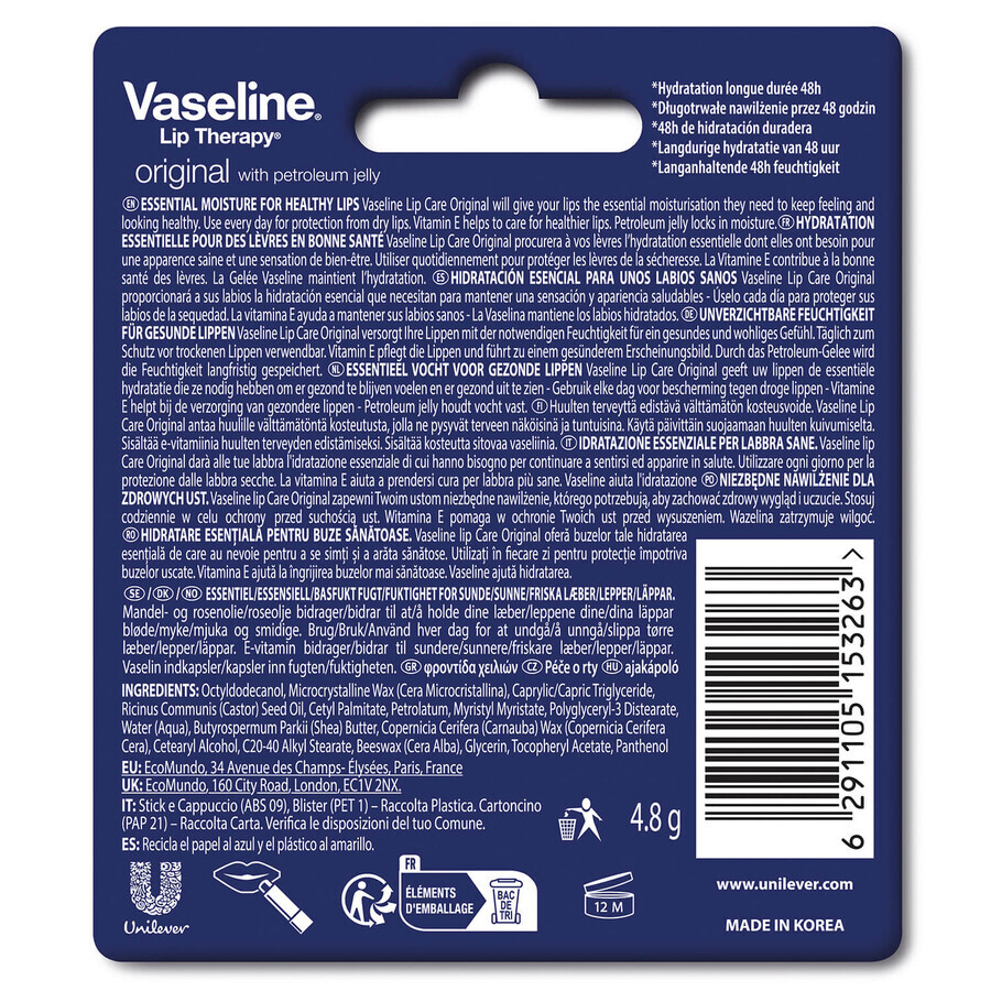 Vaseline Lip Therapy Original, lipstick, 4.8 g