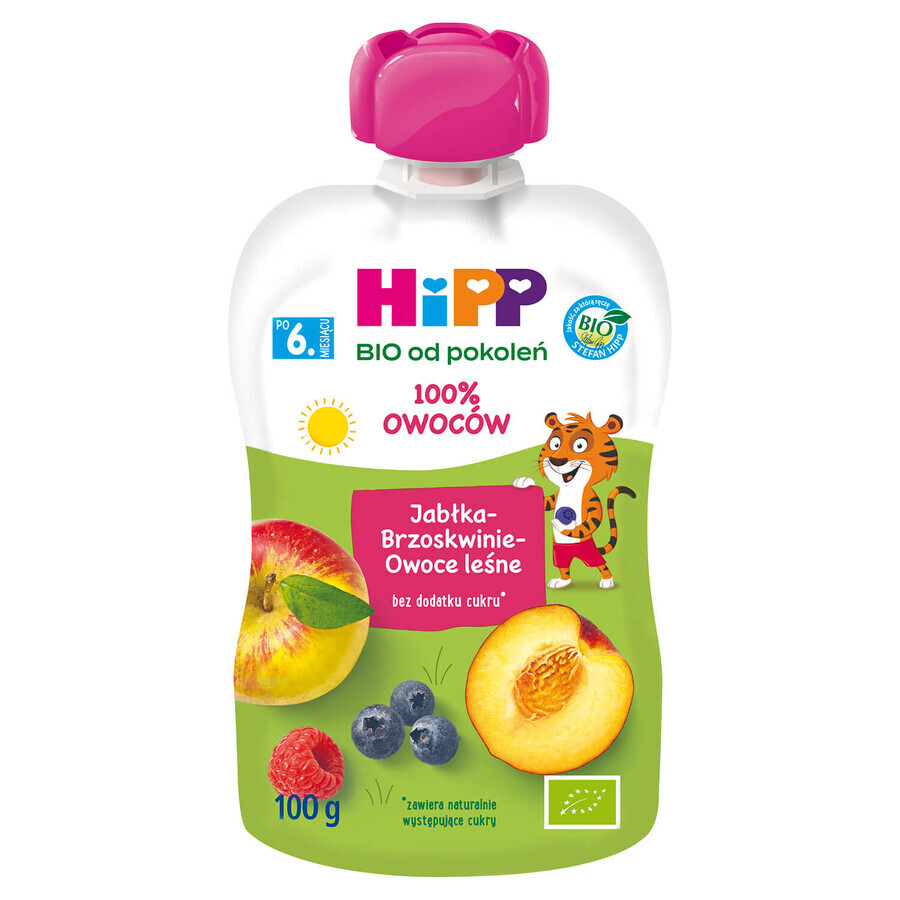 HiPP HiPPiS Bio fruit mousse, apples, peaches and berries, after 6 months, 100 g