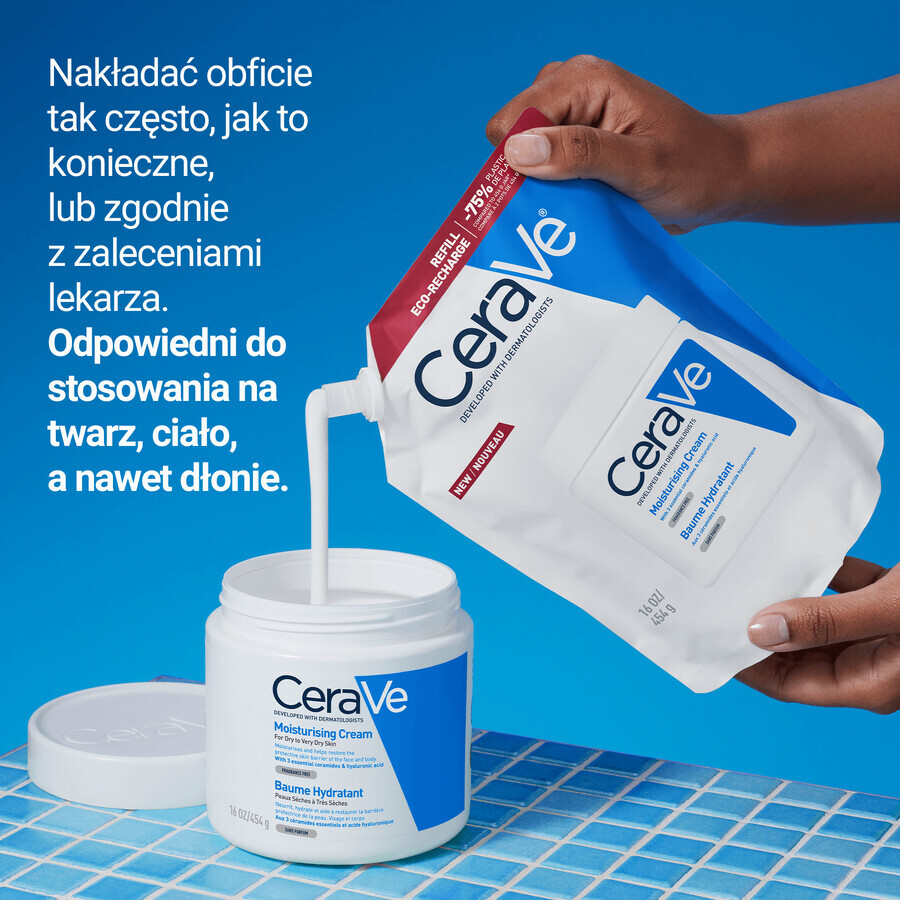 CeraVe, loțiune hidratantă pentru față și corp cu ceramide, piele uscată și foarte uscată, rezervă, 454 g