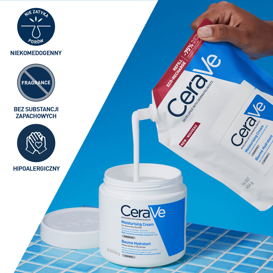CeraVe, loțiune hidratantă pentru față și corp cu ceramide, piele uscată și foarte uscată, rezervă, 454 g