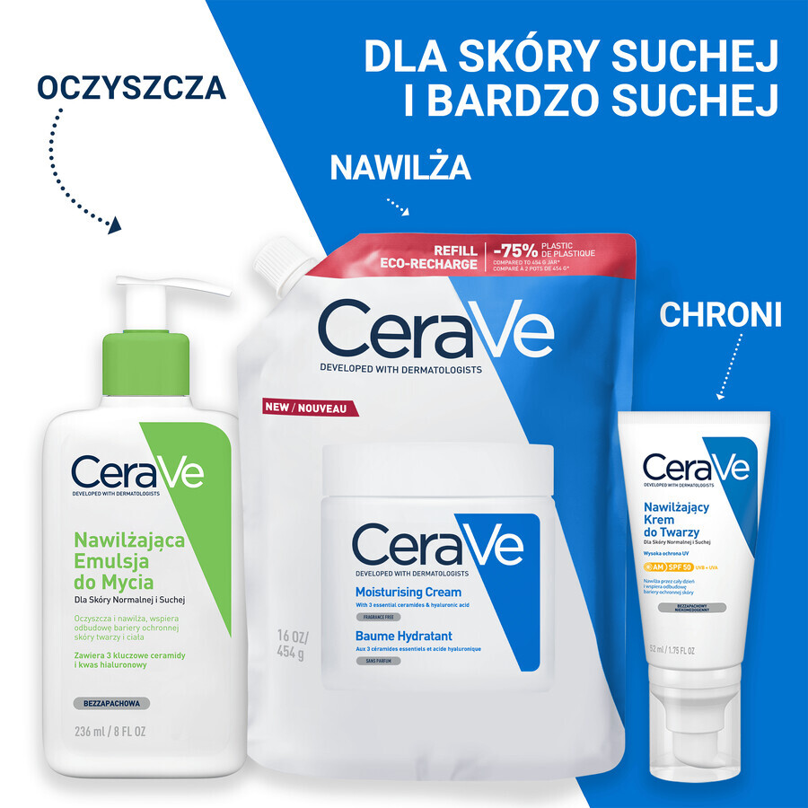 CeraVe, loțiune hidratantă pentru față și corp cu ceramide, piele uscată și foarte uscată, rezervă, 454 g