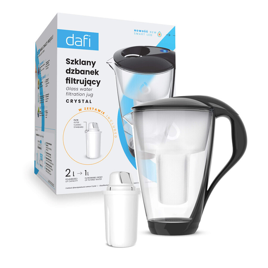 Dafi Crystal Led, Glasfilterkanne, schwarz, 2 l + Classic-Filter, 1 Stück