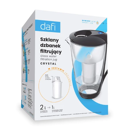 Dafi Crystal Led, jarra de cristal con filtro, negra, 2 l + filtro Classic, 1 pieza