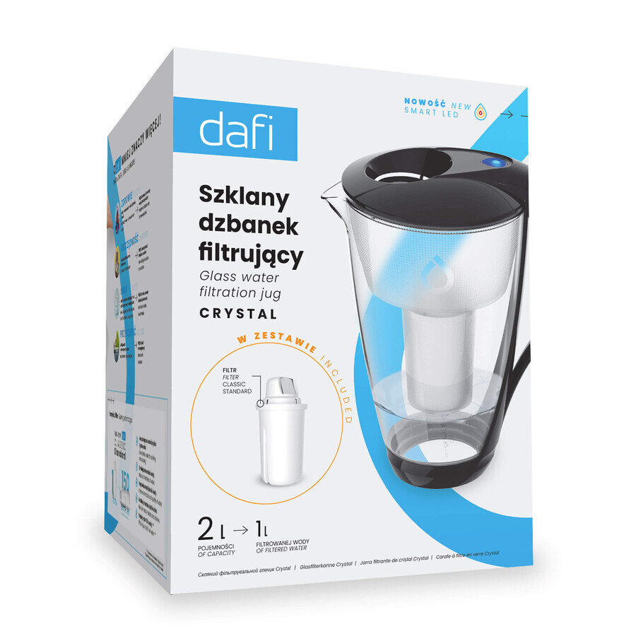 Dafi Crystal Led, Glasfilterkanne, schwarz, 2 l + Classic-Filter, 1 Stück