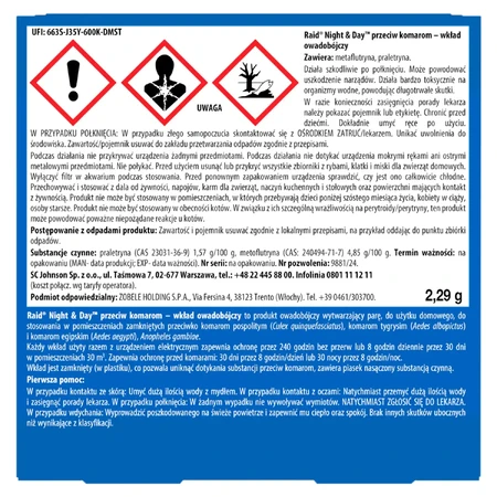 Raid Night & Day, insecticide electrofumigant cartridge, 1 piece