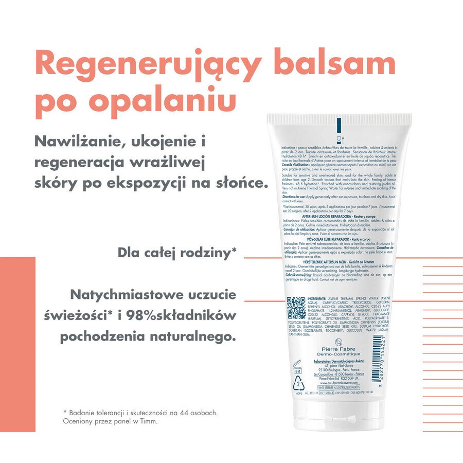 Avene Sun set, zeer hoge zonbescherming, kindermelk, SPF 50+, 250 ml + aftersun lotion, voor volwassenen en kinderen vanaf 2 jaar, 200 ml + gratis strandtasje