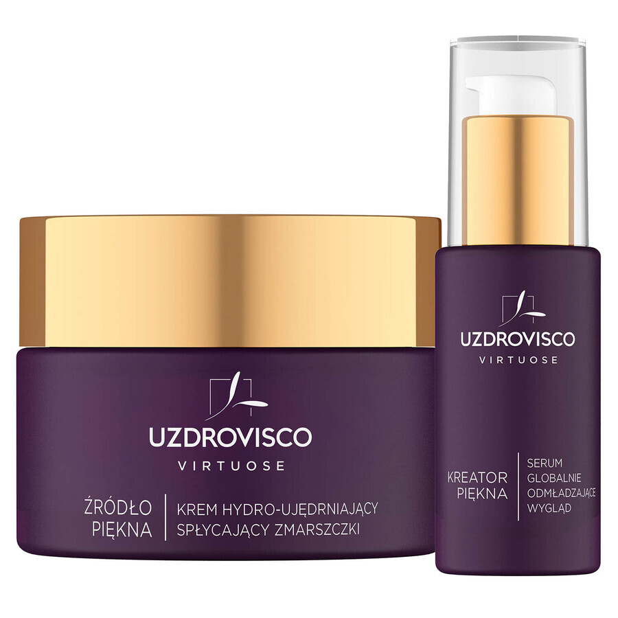 Kit Uzdrovisco Virtuose Source of Beauty, crema idro-rassodante, 50 ml + siero ringiovanente globale per l'aspetto, 30 ml