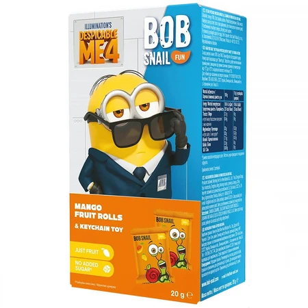 Bob Snail Fun set, Roll snack de fruta, mango, 20 g + juguete, Minion