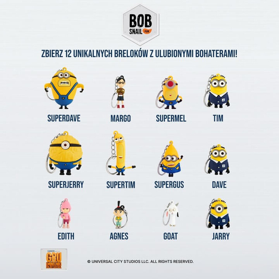 Bob Snail Fun set, Roll snack de fruta, mango, 20 g + juguete, Minion