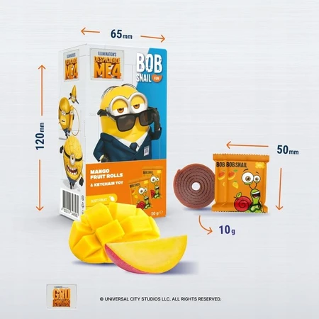 Bob Snail Fun set, Roll snack de fruta, mango, 20 g + juguete, Minion