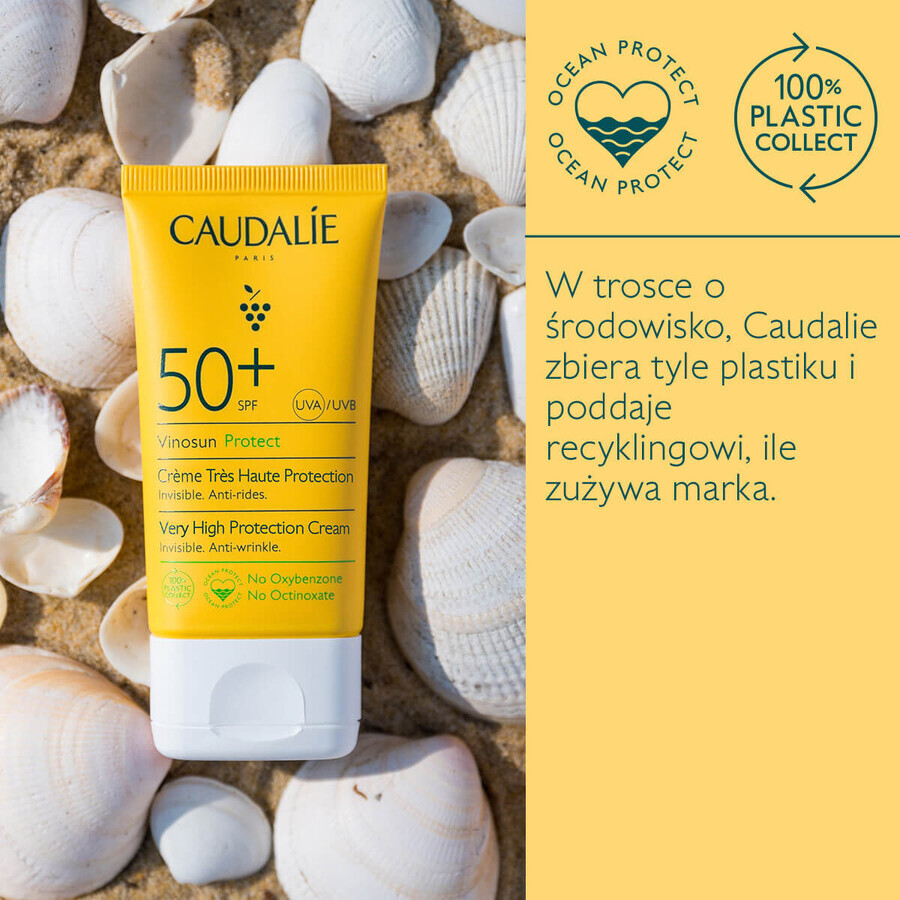 Caudalie Vinosun Protect, crema invisibile ad alta protezione, SPF 50, 50 ml