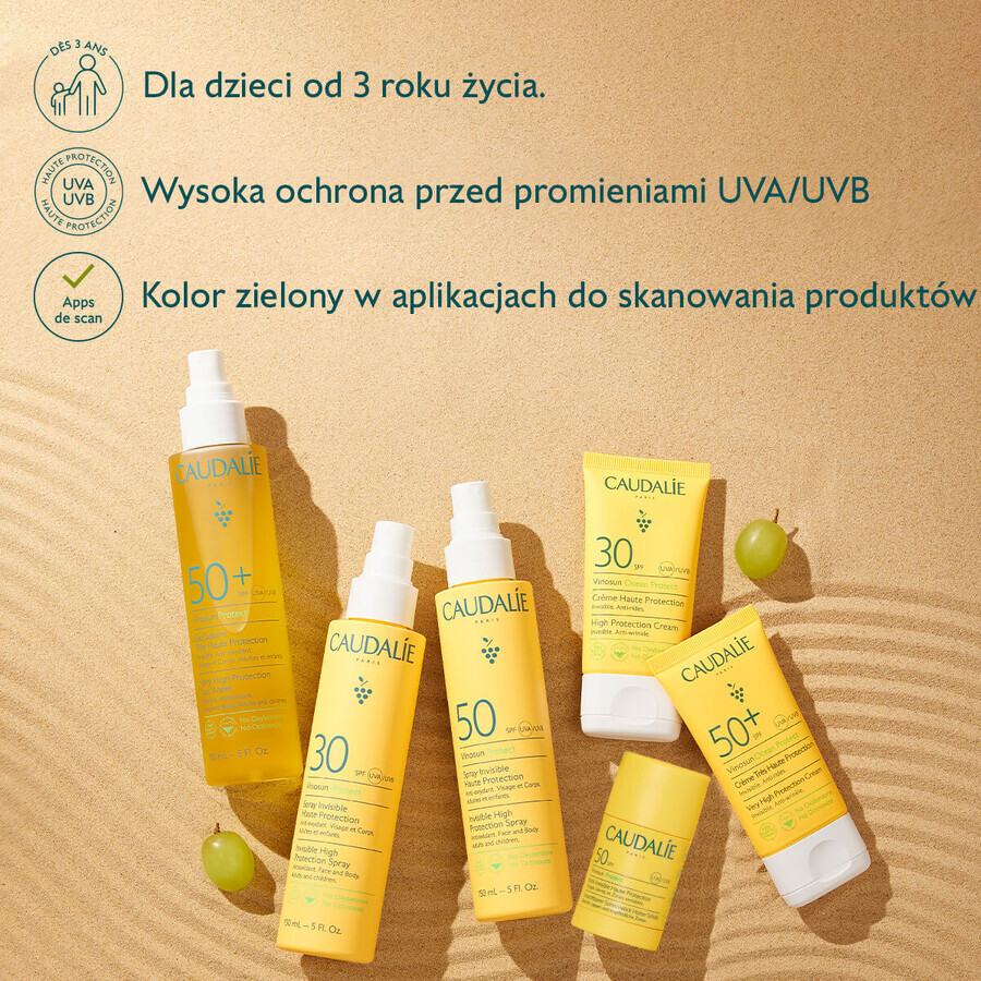 Caudalie Vinosun Protect, crema invisibile ad alta protezione, SPF 50, 50 ml