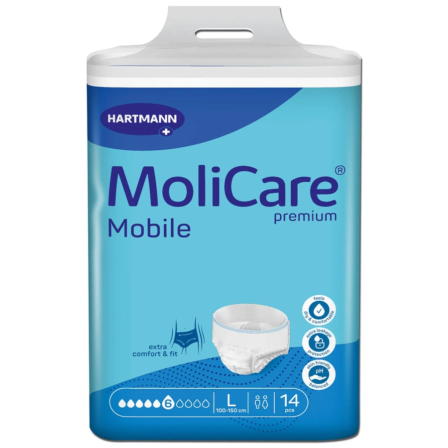 MoliCare Premium Mobile, pañales, talla L, 100-150 cm, 6 gotas, 14 unidades