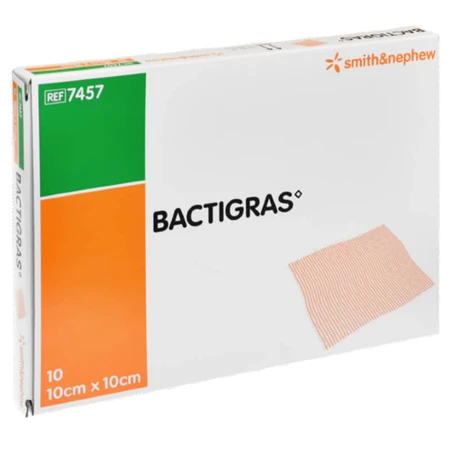 Bactigras, paraffineverband, steriel, 10 cm x 10 cm, 10 stuks