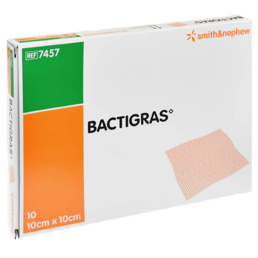 Bactigras, pansament cu parafină, steril, 10 cm x 10 cm, 10 bucăți