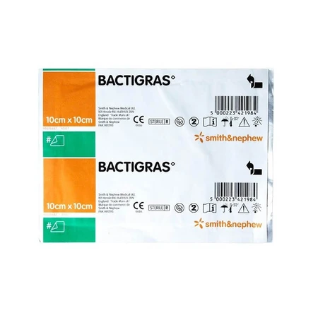 Bactigras, paraffineverband, steriel, 10 cm x 10 cm, 10 stuks