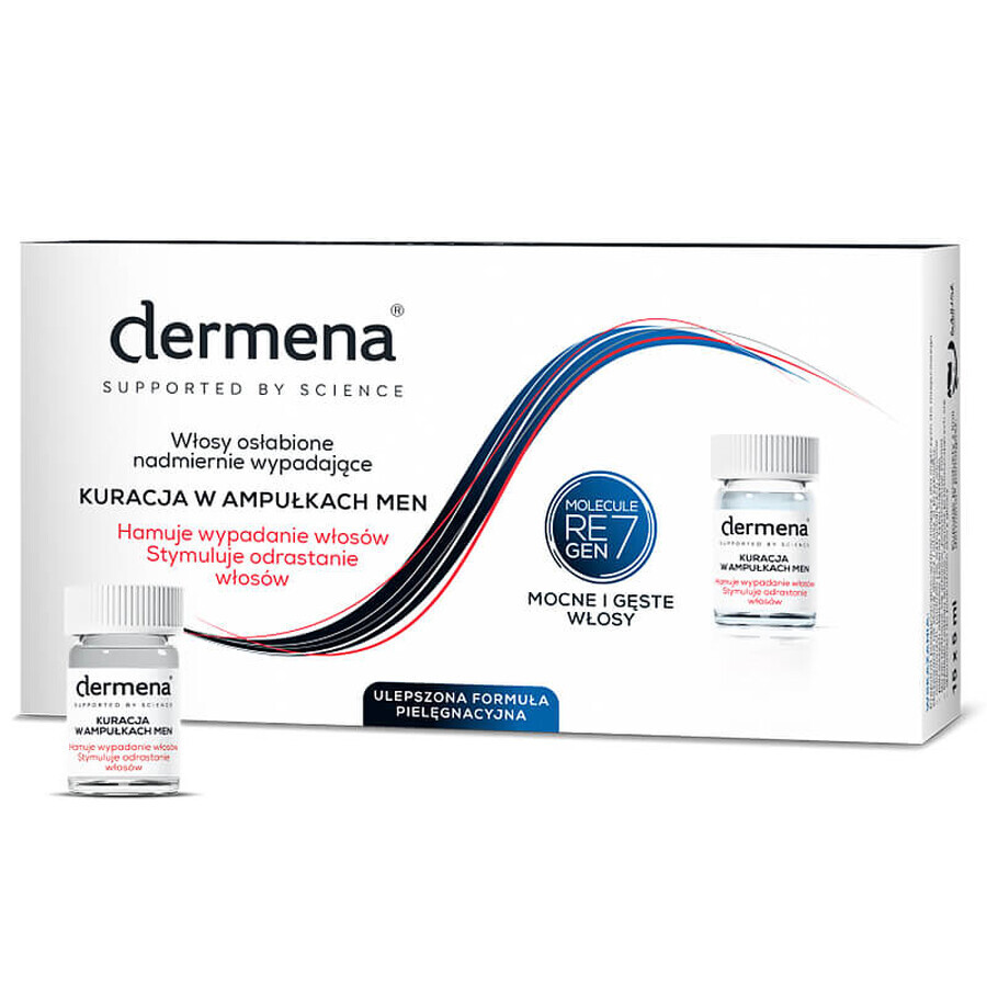 Set Dermena Hair Care Men, haaruitval remmende shampoo, 200 ml + haaruitval remmende behandeling, ampullen, 15 x 5 ml + lotion, 150 ml gratis