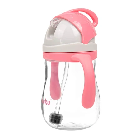 AKUKU, Strohflasche mit Gewicht, rosa, 280 ml