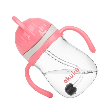 AKUKU, Strohflasche mit Gewicht, rosa, 280 ml