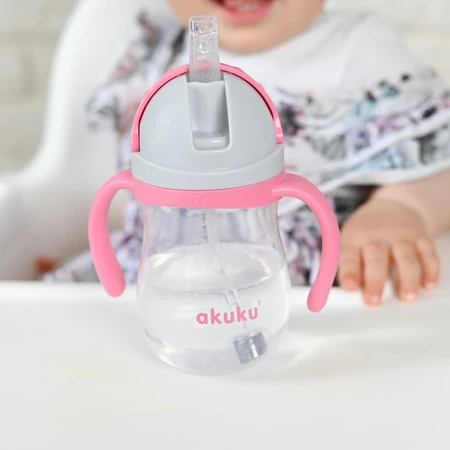 AKUKU, Strohflasche mit Gewicht, rosa, 280 ml