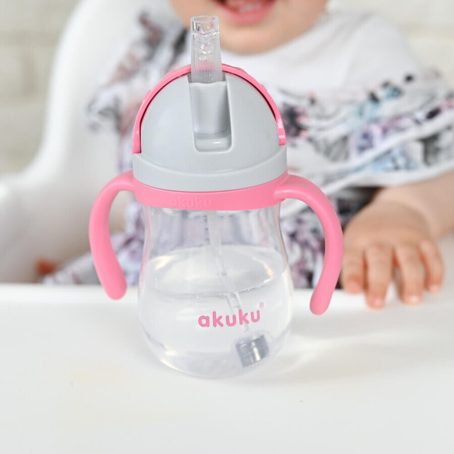 AKUKU, sticlă de paie cu greutate, roz, 280 ml