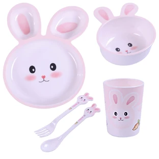 Bocioland, Kindergeschirr aus Melamin, Kaninchen, 5 Teile
