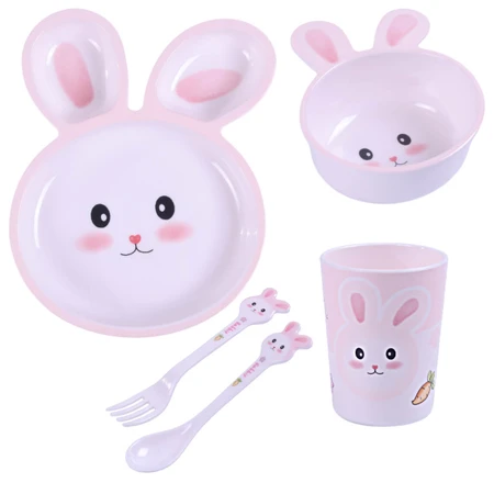 Bocioland, Kindergeschirr aus Melamin, Kaninchen, 5 Teile
