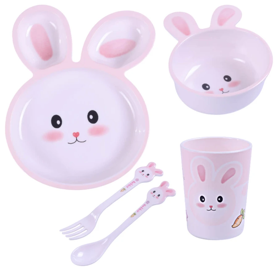 Bocioland, Kindergeschirr aus Melamin, Kaninchen, 5 Teile