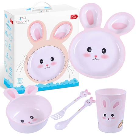 Bocioland, Kindergeschirr aus Melamin, Kaninchen, 5 Teile