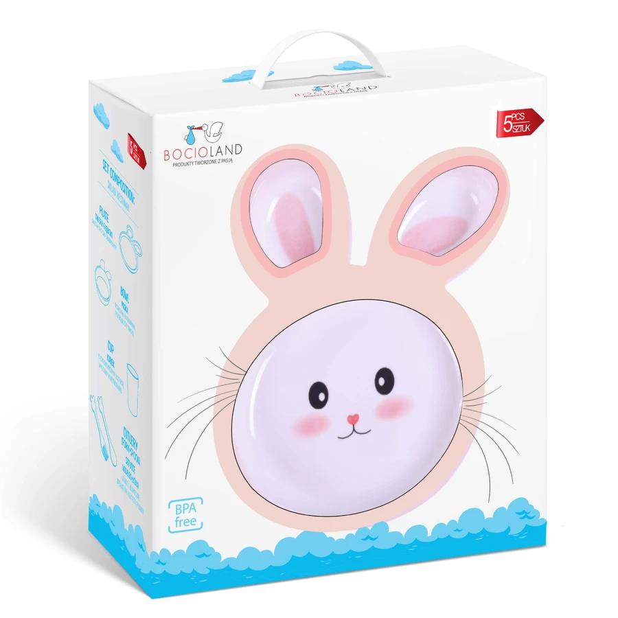 Bocioland, Kindergeschirr aus Melamin, Kaninchen, 5 Teile