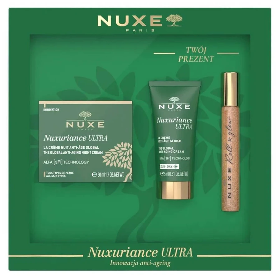 Set Nuxe Nuxuriance Ultra, crème de nuit, 50 ml + crème de jour, 15 ml + Huile Prodigieuse Or, roll on, 8 ml