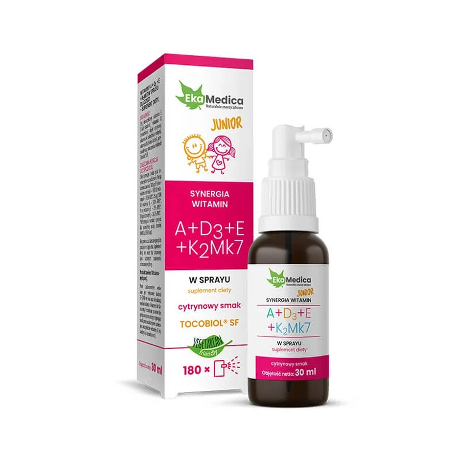 EkaMedica Vitamin A + D3 + E + K2MK7 Junior, Spray, Zitronengeschmack, ab 3 Jahren, 30 ml