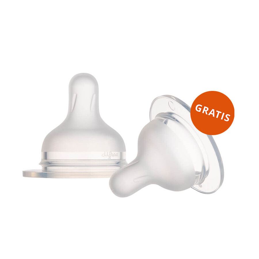 Canpol Babies, Anti-Kolik-Flasche S-Shape, Weithals, PP, 24/200, 310 ml + Silikonsauger für Flasche S-Shape S, mini, 59/891, ab Geburt, 2 Stück gratis