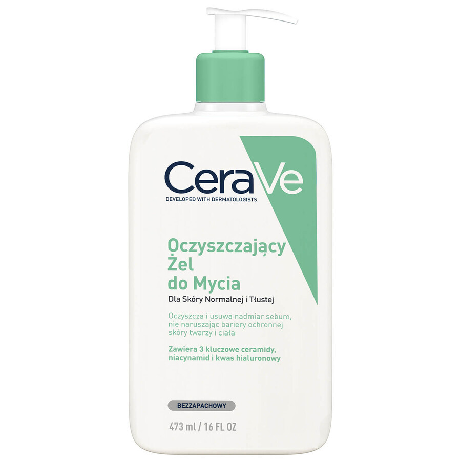 Set CeraVe, gel de curățare cu ceramide, ten normal și gras, 473 ml + rezervă, 473 ml