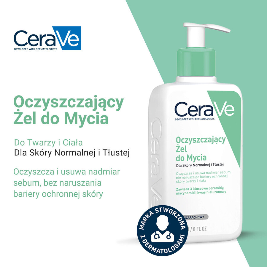 Set CeraVe, gel de curățare cu ceramide, ten normal și gras, 473 ml + rezervă, 473 ml