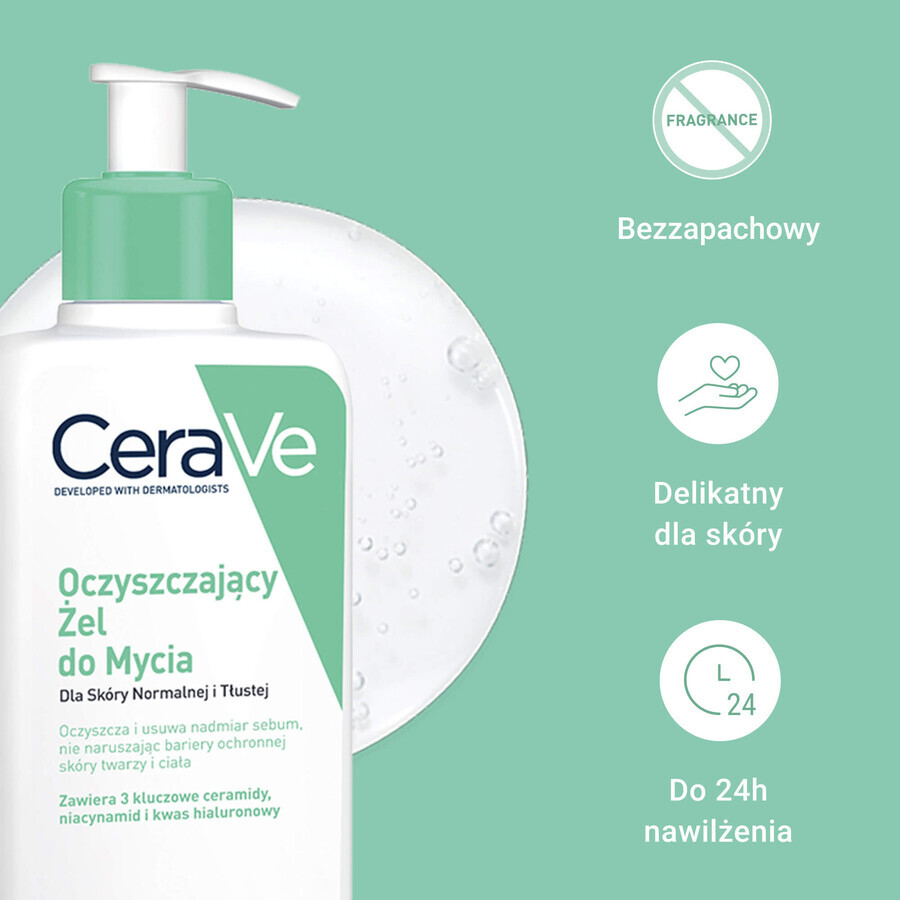 Set CeraVe, gel de curățare cu ceramide, ten normal și gras, 473 ml + rezervă, 473 ml