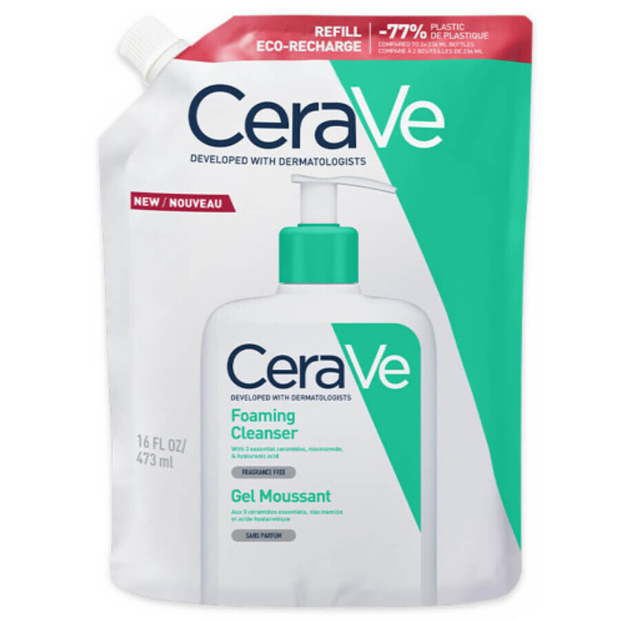 Set CeraVe, gel de curățare cu ceramide, ten normal și gras, 473 ml + rezervă, 473 ml