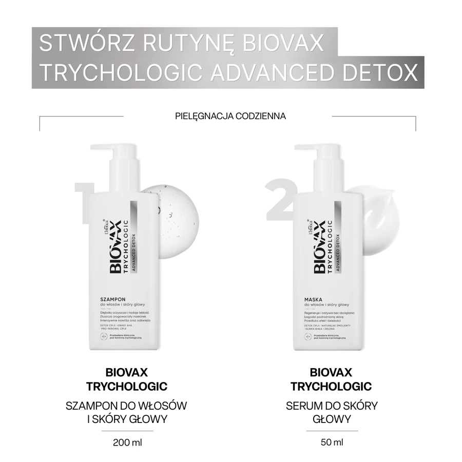 Biovax Trychologic Advanced Detox set, hair and scalp shampoo, 200 ml + scalp scrub, 50 ml