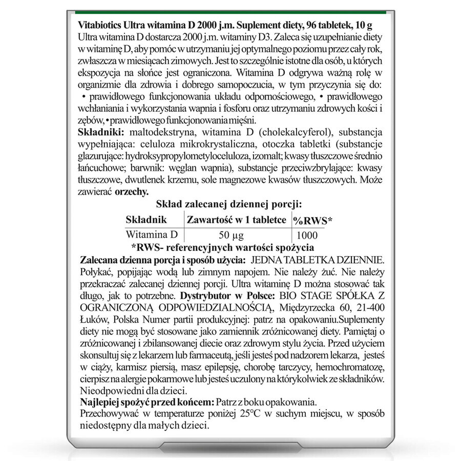 Vitabiotics Ultra Vitamina D3 2000 UI, 96 comprimidos
