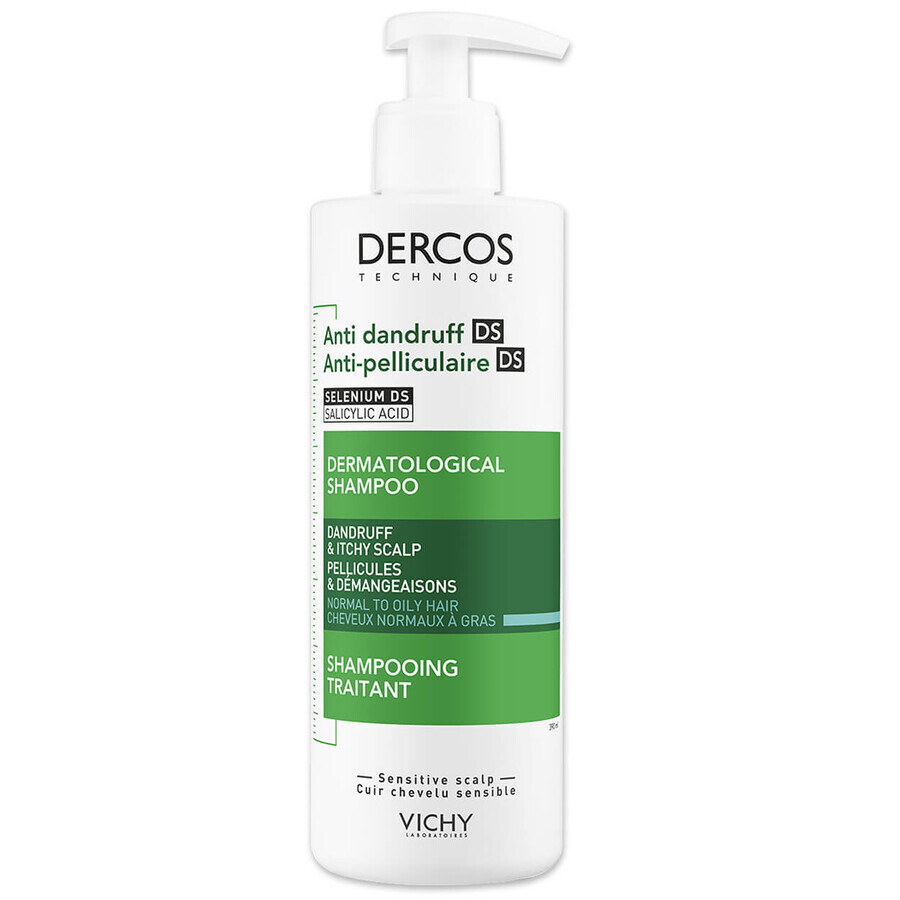 Set Vichy Dercos Anticaspa DS, champú anticaspa, cabello normal y graso, 390 ml + recambio, 500 ml