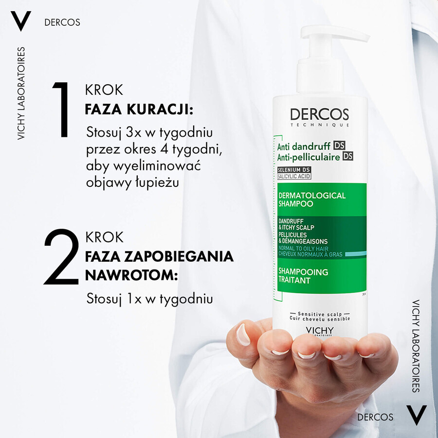 Set Vichy Dercos Anticaspa DS, champú anticaspa, cabello normal y graso, 390 ml + recambio, 500 ml