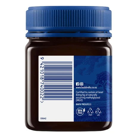 Haddrell's, miel de Manuka UMF 5+ MGO 83+, 250 g