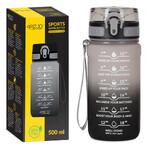 4Fizjo, bouteille d'eau en tritan, bidon de motivation, noir-gris, 500 ml