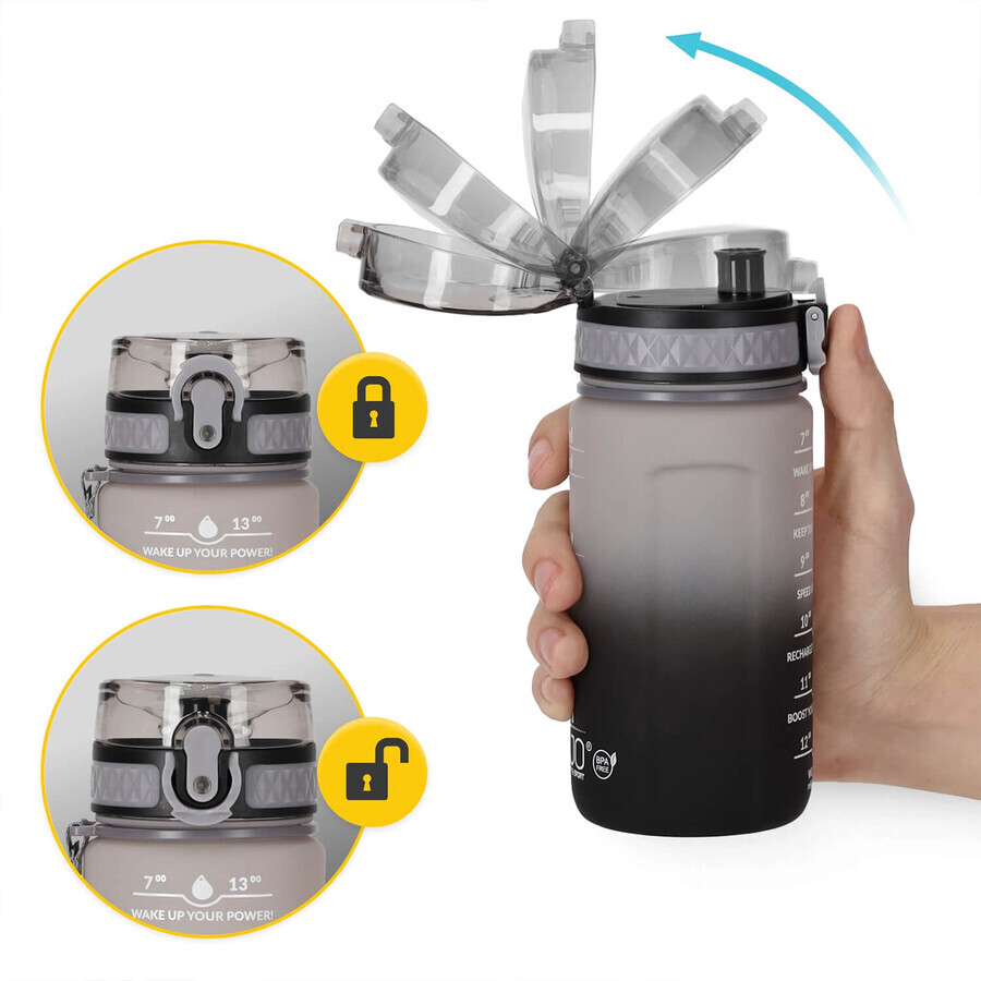 4Fizjo, bouteille d'eau en tritan, bidon de motivation, noir-gris, 500 ml